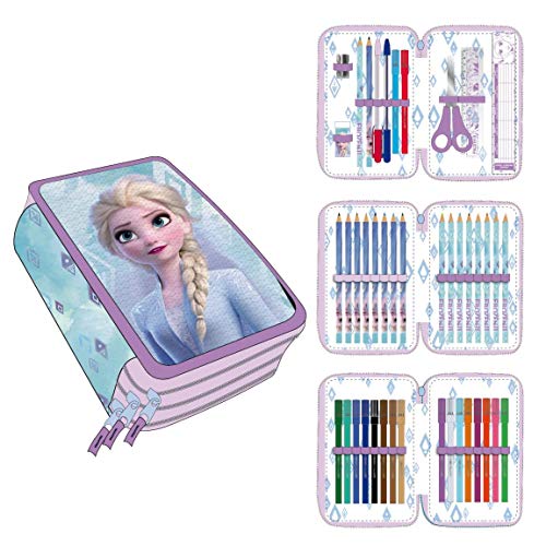 Cerdá - Estuche Plumier Triple con Rotuladores Giotto de Frozen 2 con Lentejuelas - Licencia Oficial Marvel Studios®