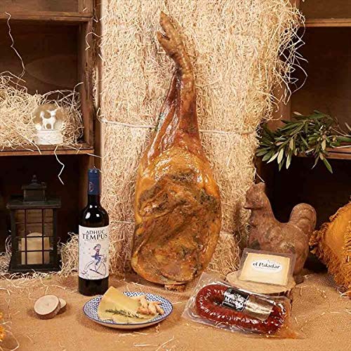 Cesta de Navidad 2019, Paleta Serrana Reserva, Turrón Alicante Artesanía, Vino Tinto Viña Del Oja Joven, Queso Oveja Curado Cuña, Caja Regalo Paleta - LOTE PALETA 500-9 Serrana