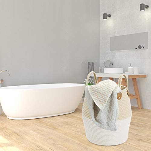 Cesto Para Colada, Cesta De Cuerda De Algodón Cesto De Ropa De Almacenamiento De Cuerda De Algodón Natural Para Salón Dormitorio Baño 40 x 38 cm