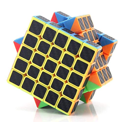cfmour Speed Cube 5x5x5,Smooth Magic Carbon Fiber Sticker Rube Speed Cubes,Enhanced Version,Black