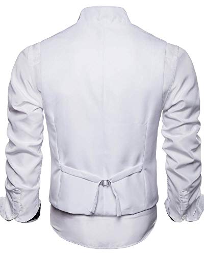 Chalecos de Trabajo Hombre V-Cuello Traje de Boda Slim Fit Color Sólido Blazer Vest Blanco 4XL
