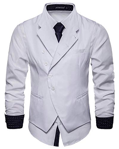 Chalecos de Trabajo Hombre V-Cuello Traje de Boda Slim Fit Color Sólido Blazer Vest Blanco 4XL
