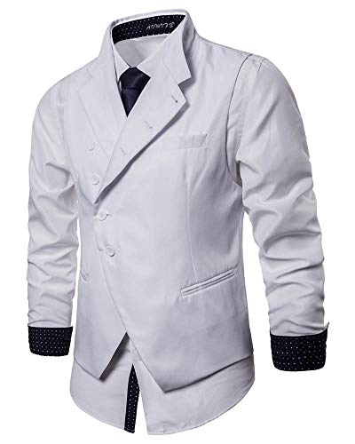 Chalecos de Trabajo Hombre V-Cuello Traje de Boda Slim Fit Color Sólido Blazer Vest Blanco 4XL