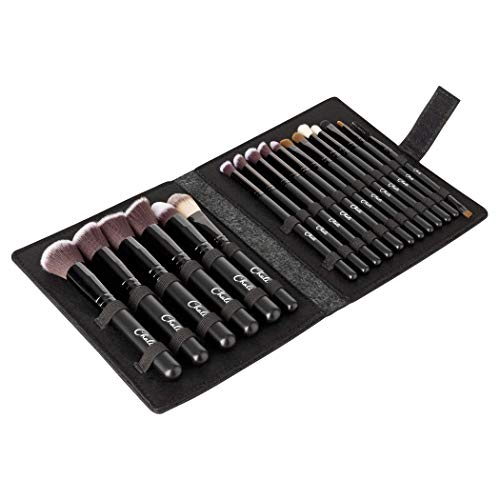 Chali® Set Brochas de Maquillaje 18 Piezas con Estuche, Pinceles de Maquillaje para Base, Sombras de Ojos, Polvos, Correctoras, Cejas, Contorno