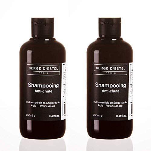 Champu Anti Caida de Cabello 2x 250ml Promueve el Crecimiento del Cabello Fortalece la Fibra Capilar. Champu Natural Formulado con Aceites Esenciales Hecho en Francia NO Probado en los Animales