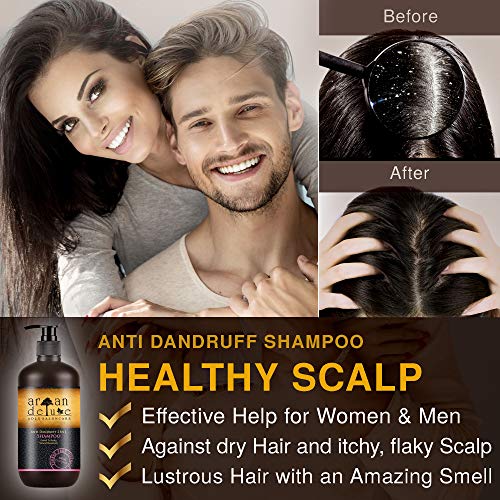 Champú Anti-caspa con Aceite de Argán altamente nutritivo y eficaz, con calidad profesional de Argan Deluxe 300 ml.