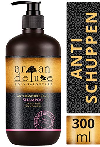 Champú Anti-caspa con Aceite de Argán altamente nutritivo y eficaz, con calidad profesional de Argan Deluxe 300 ml.