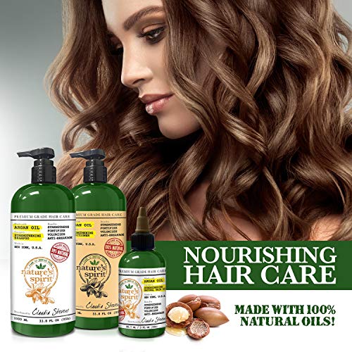 Champú de aceite de argán fortalecedor Nature's Spirit 355 ml + acondicionador 12 oz. - Limpia y nutre profundamente, fortalece, volumiza y previene la rotura futura del cabello