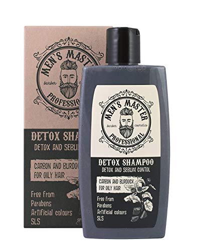 Champú Detox para Hombre"Carbón activo y Barbina" Anticaspa y Anticaída del cabello, apto para cuero cabelludo graso, Sin Sulfatos, 260 ml de Men's Master