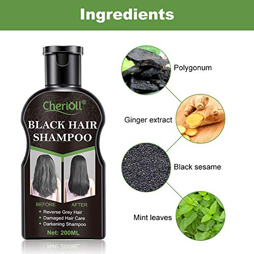 Champú Para el Cabello Negro, Champú Anticaida, Anti Pérdida De Cabello, Oscurecimiento Natural Cabello Negro Ginger Coloring