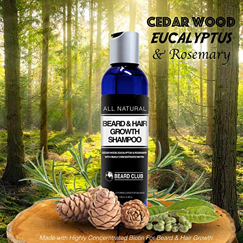 Champú para el Crecimiento dela Barba y del Pelo | Con Una Alta Concentración de Biotina | Olor a Madera de Cedro, Eucalipto y Romero