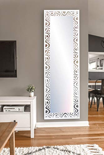 Chely Intermarket, Espejo de Pared Cuerpo Entero 35X140 cm(51,50x157cm) Mod-147 (Plateado-Blanco) Ideal para peluquerías, salón, recibidor, Comedor y oficinas. Fabricado en España. Material Madera.