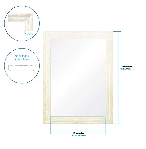 Chely Intermarket, Espejo nordico Pared 50x70cm(62x82cm)/Blanco-Nordico/Mod-110, Ideal para peluquerías, salón, Comedor, Dormitorio y oficinas. Fabricado en España. Madera Maciza.