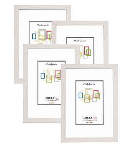 Chely Intermarket, Marco de Fotos A4 (Blanco) MOD-254 (Pack de 4 uds), Hecho Madera sólida, Ancho de Bastidor 1,20 cm con Acabado Elegante | Marco para títulos y certificados (254-A4*4-0,55)