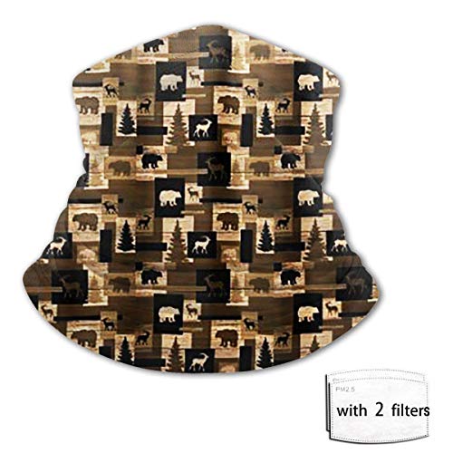 chenguang4422 Pañuelo para el cuello Pañuelo rústico de madera de bosque Oso Pasamontañas de alce Variedad Toalla de cara Bufanda Cubierta de babero de seda de hielo a prueba de viento con filtro