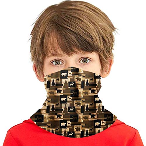 chenguang4422 Pañuelo para el cuello Pañuelo rústico de madera de bosque Oso Pasamontañas de alce Variedad Toalla de cara Bufanda Cubierta de babero de seda de hielo a prueba de viento con filtro