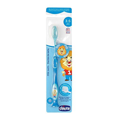 Chicco - Cepillo dental con cerdas extra finas para niños de 3 - 6 años, Colores Surtidos (Azul o Verde)