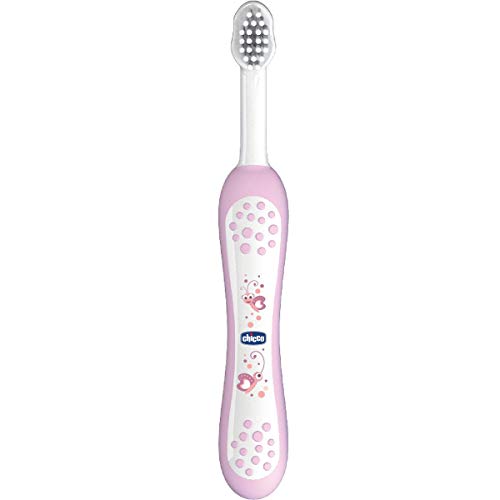 Chicco - Cepillo Dental Divertido con Cerdas Suaves para 6-36 Meses, Color Rosa, 12 Meses