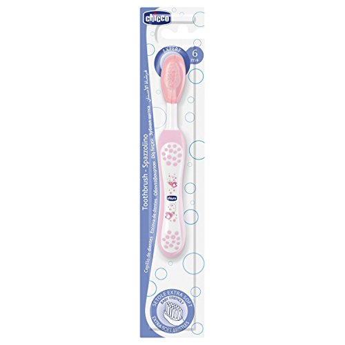 Chicco - Cepillo Dental Divertido con Cerdas Suaves para 6-36 Meses, Color Rosa, 12 Meses