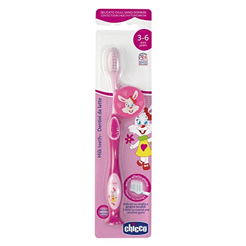 Chicco - Cepillo Dental Divertido con Cerdas Suaves para 6-36 Meses, Color Rosa, 12 Meses