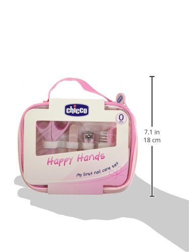 Chicco Happy Hand - Set de cuidado de uñas para bebés: tijeras, corta uñas, lima y cepillo, color rosa