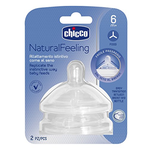 Chicco NaturalFeeling Tetina suave de silicona con flujo papilla para bebé, 6 m+, 2 x 2 unidades