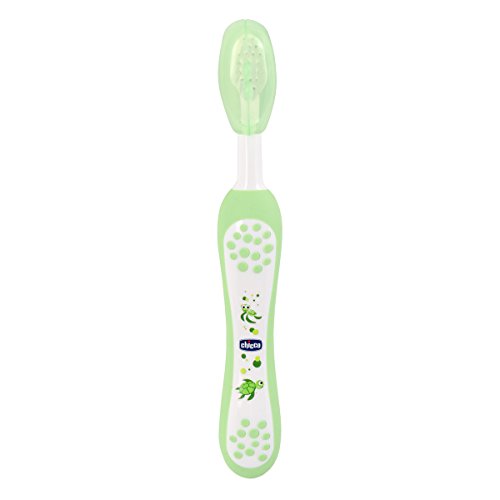 Chicco - Set dental Cepillo de dientes + Pasta Fresa con flúor 12+ m + Neceser Semi rígido color Verde
