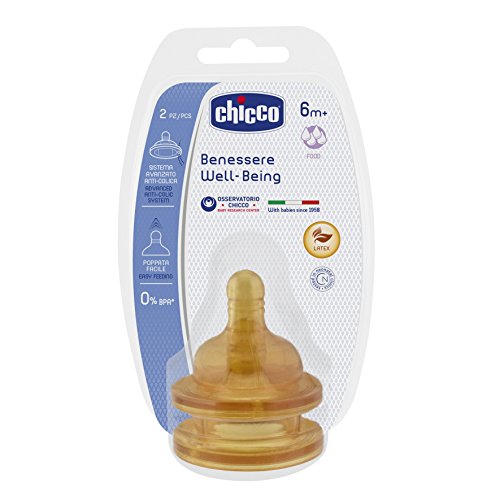 Chicco Wellbeing - Tetina de látex anticólicos con flujo rápido para bebé de 6+ meses , 2 unidades