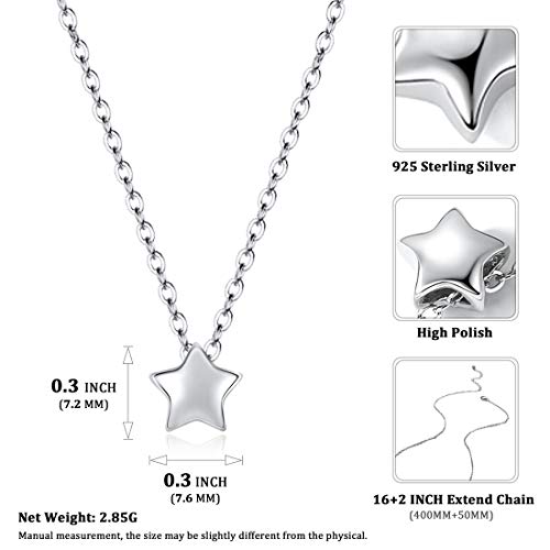 ChicSilver Estrella Colgante Pequeño Plata de Ley 925 Platino Collar Cadena Eslabones Redondos Rolo Joyería Moderna para Muchachas