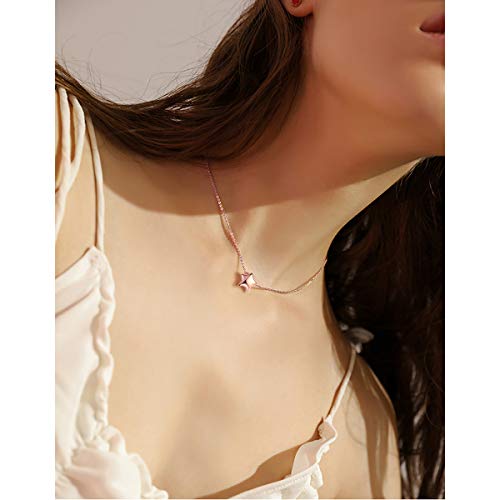 ChicSilver Estrella Colgante Pequeño Plata de Ley 925 Platino Collar Cadena Eslabones Redondos Rolo Joyería Moderna para Muchachas
