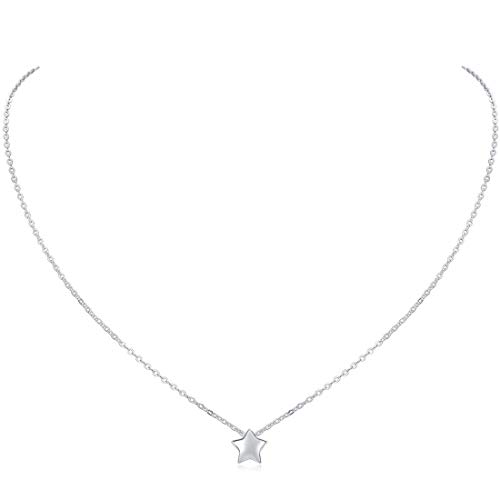 ChicSilver Estrella Colgante Pequeño Plata de Ley 925 Platino Collar Cadena Eslabones Redondos Rolo Joyería Moderna para Muchachas