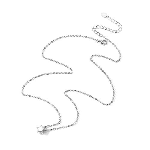 ChicSilver Estrella Colgante Pequeño Plata de Ley 925 Platino Collar Cadena Eslabones Redondos Rolo Joyería Moderna para Muchachas