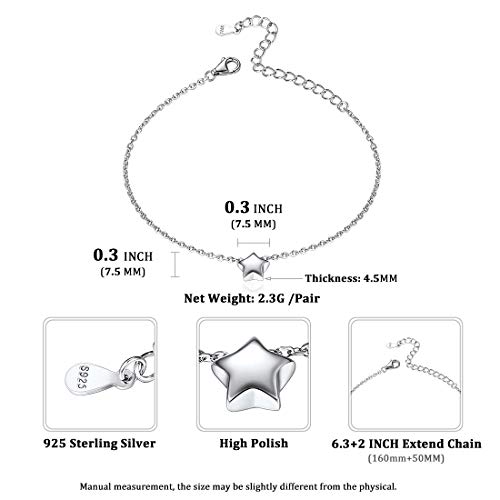 ChicSilver Estrella de Cielo Cadena Delgada Extensible para Muñecas Pulseras Finas Plata de Ley 925 Oro Blanco Joyería Moderna Encantadora de Mujeres y Muchachas