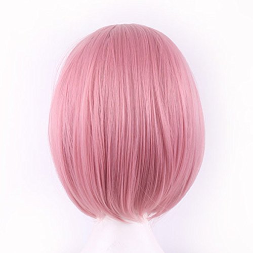 Chiguo Peluca de Las Mujeres Elegante Moda Multicolor Mediano Corto Recta Flequillo Peluca Cabello para de Adultos Cosplay Disfraz Fiesta de Halloween Liso Peluca Pelucas para Adultos (Rosa)