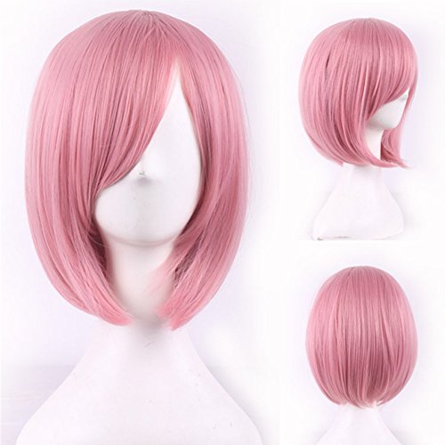 Chiguo Peluca de Las Mujeres Elegante Moda Multicolor Mediano Corto Recta Flequillo Peluca Cabello para de Adultos Cosplay Disfraz Fiesta de Halloween Liso Peluca Pelucas para Adultos (Rosa)