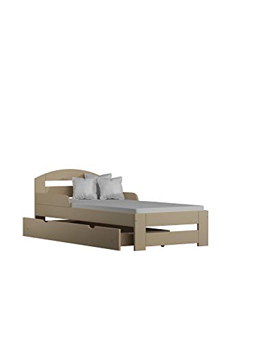 Children's Beds Home Cama Individual de Madera Maciza - Kiko con cajones y colchón de Espuma (190x90 + cajones + colchón, Natural)