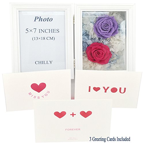 Chilly Immortal Marco de fotos con diseño de rosa y flores preservadas, rosas que nunca se marchitan, regalos para el día de la madre, día de San Valentín (marco de fotos de 57 pulgadas 2)
