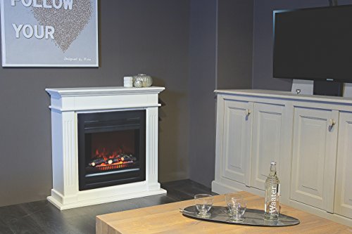 Chimenea eléctrica de pie completo de marco Elda y quemador Lucius Potencia 0 – 900 – 1800 W con efecto llama y Legni engomada Marco de DM blanco crema