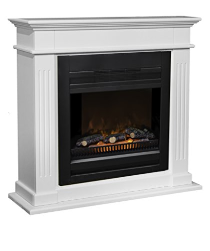 Chimenea eléctrica de pie completo de marco Elda y quemador Lucius Potencia 0 – 900 – 1800 W con efecto llama y Legni engomada Marco de DM blanco crema