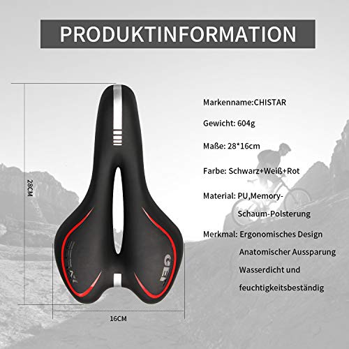 CHISTAR Sillín de Bicicleta de Gel, Asiento de Gel para Bicicleta, Cojín Cómodo para MTB/Bicicleta de Carretera/Senderismo