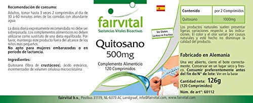 Chitosan extraforte 500mg - Quitosano - Dosis elevada - Fibra natural - 120 Comprimidos - Calidad Alemana