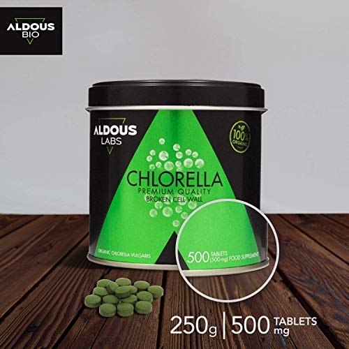 Chlorella Ecológica Premium para 165 días - 500 comprimidos de 500mg - Pared celular rota - Vegano - Libre de Plástico - Certificación Ecológica Oficial