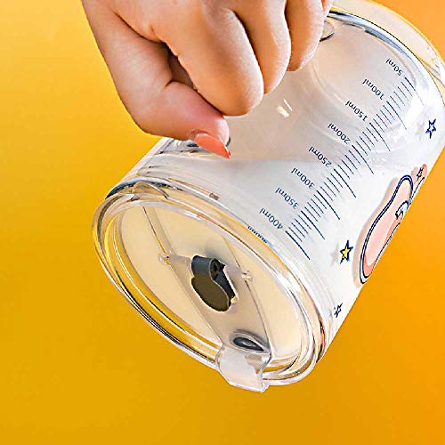 Chouchou Taza de cristal de paja con mango para niños taza de leche con tapa taza de té de 6 cm x 11,8 cm / 401-500 ml Snoopy