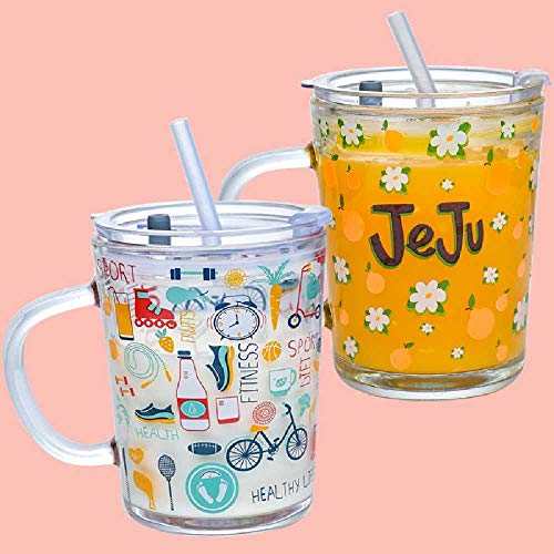 Chouchou Taza de cristal de paja con mango para niños taza de leche con tapa taza de té de 6 cm x 11,8 cm / 401-500 ml Snoopy