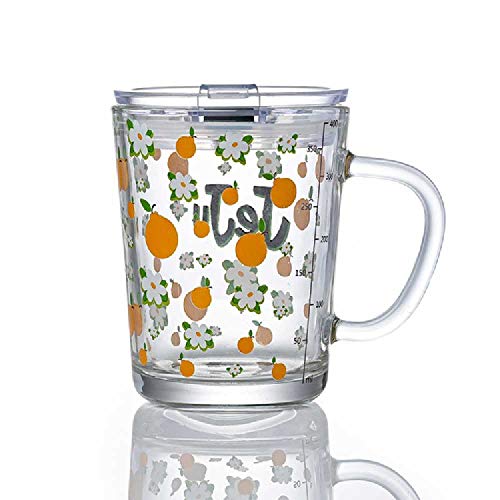Chouchou Taza de cristal de paja con mango para niños taza de leche con tapa taza de té de 6 cm x 11,8 cm / 401-500 ml Snoopy