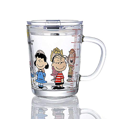 Chouchou Taza de cristal de paja con mango para niños taza de leche con tapa taza de té de 6 cm x 11,8 cm / 401-500 ml Snoopy