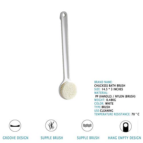 Chucksss 14 Pulgadas Mango Largo Fregado Limpieza Del Cuerpo Restregador Posterior Piel Masaje Ducha Herramienta De Baño Suave Exfoliante Cepillo De Cuerpo De Bañ