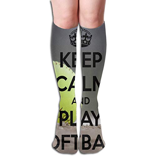 Chunwei Keep Calm and Play Calcetines de sóftbol Medias Suaves con Estilo Informal, 50 cm