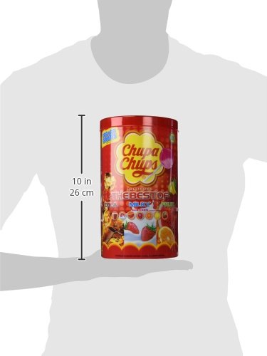 Chupa Chups - Caja de 100 caramelos, surtido: sabores aleatorios (Cola, fresa-nata, sandía, fresa, naranja, limón y cereza) [Modelo antiguo]