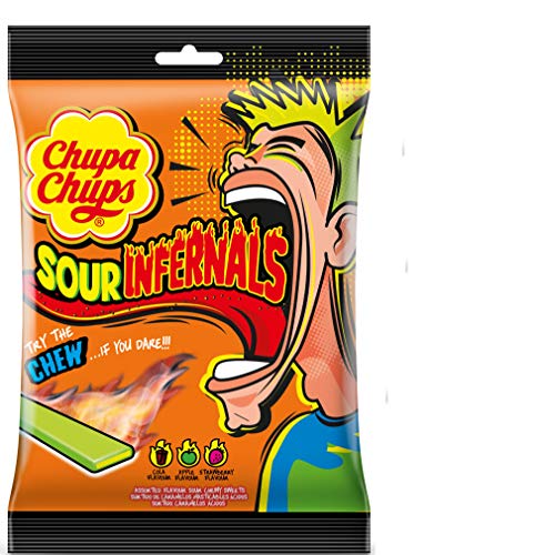 Chupa Chups Infernals Ácidos, Caramelo Masticable de Sabores Variados, Bolsa de 120 gr.